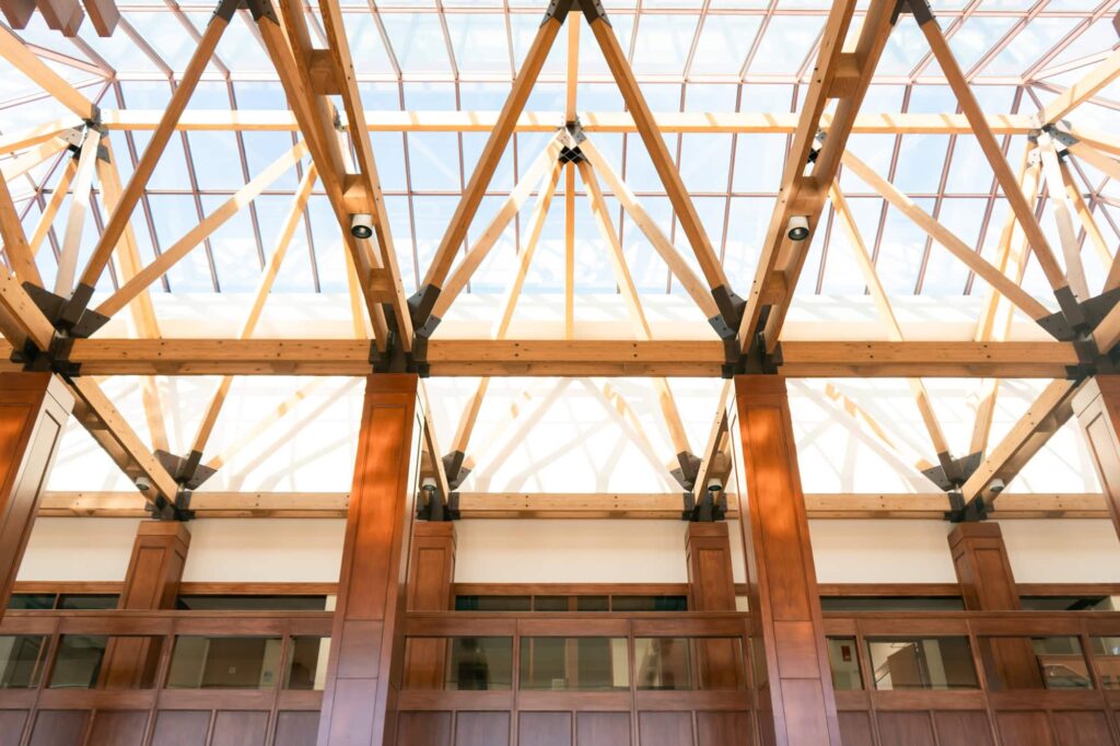 The ceiling of the main wedding reception room at Poynter Institute