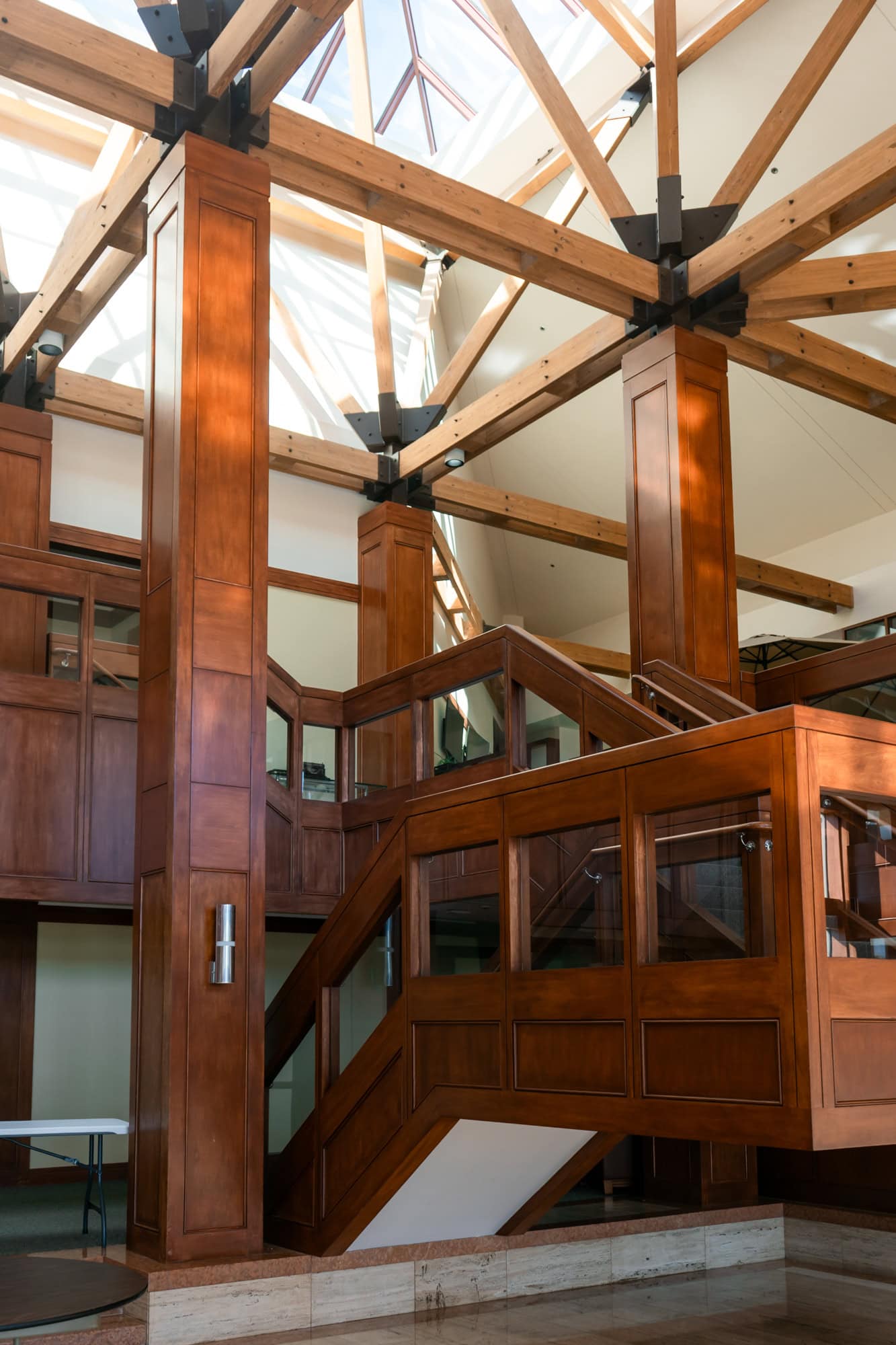 A grand staircase at the edge of the Poynter Institute's main wedding room