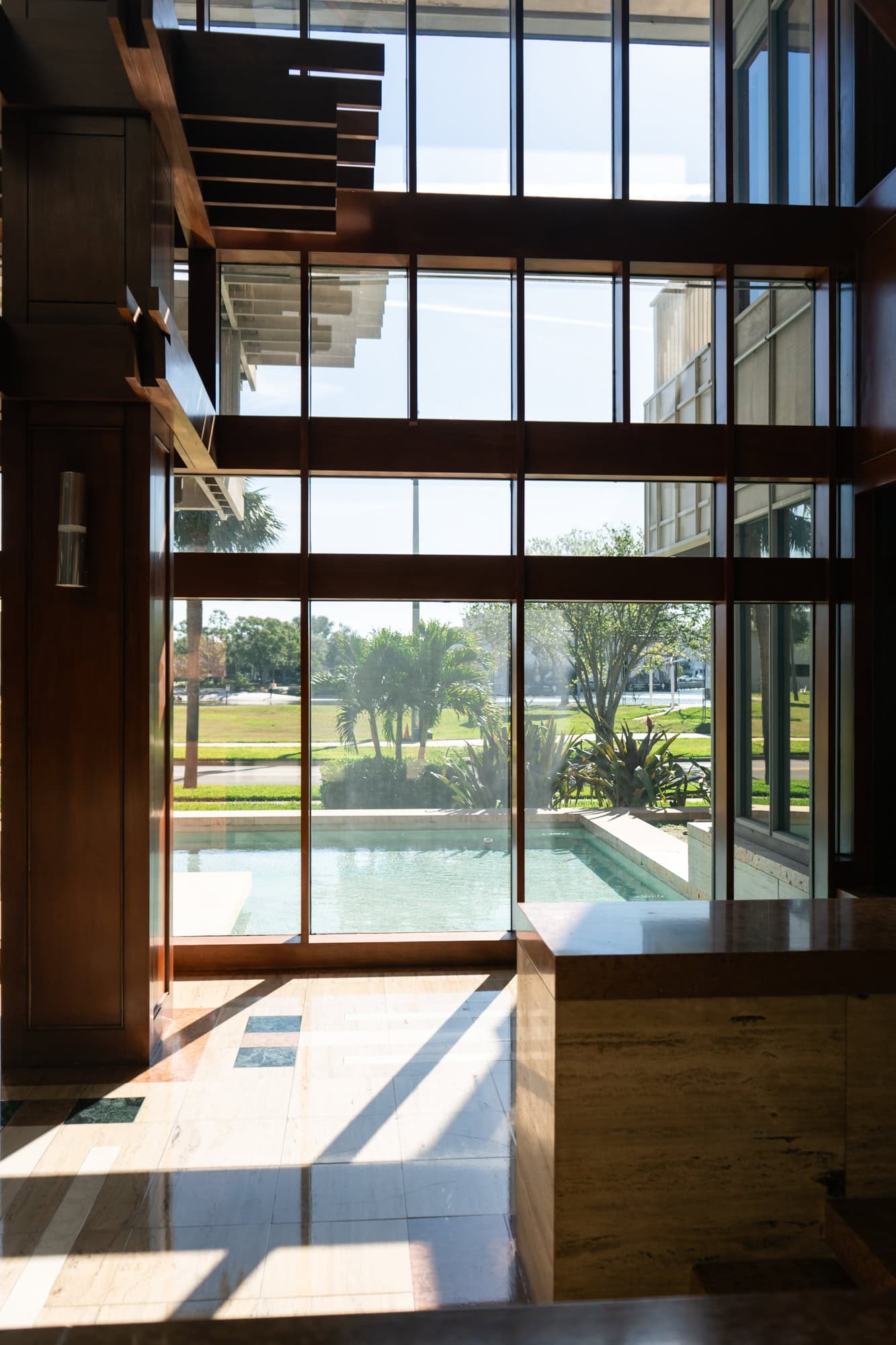 The view from within the reception area of Poynter Institute's wedding area