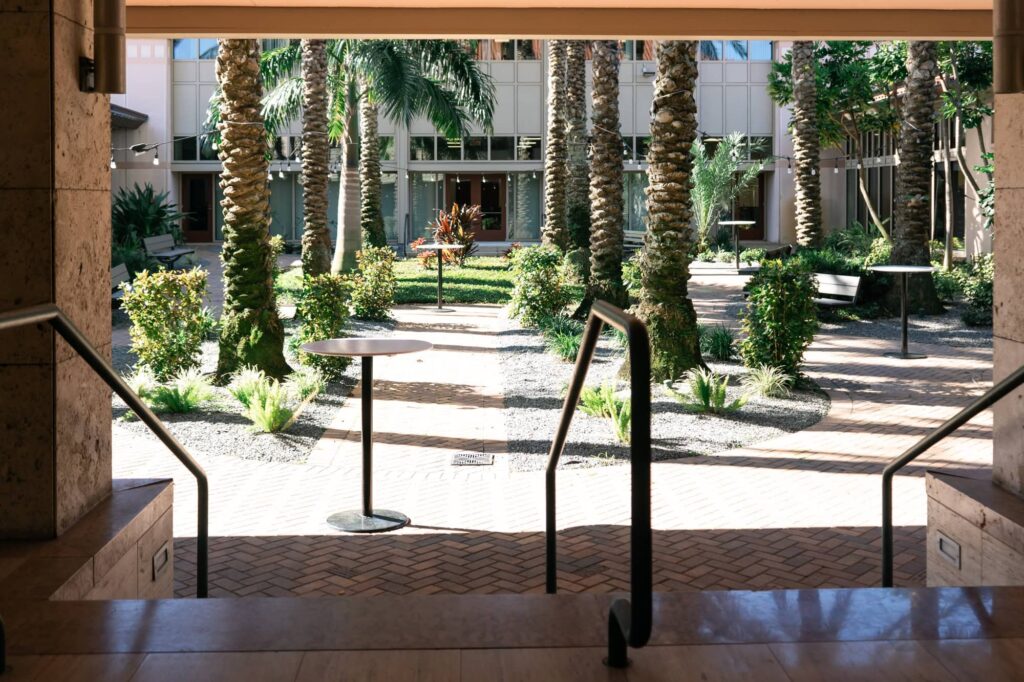 The inner courtyard where couples can have ceremonies, cocktails, or other at Poynter Institute