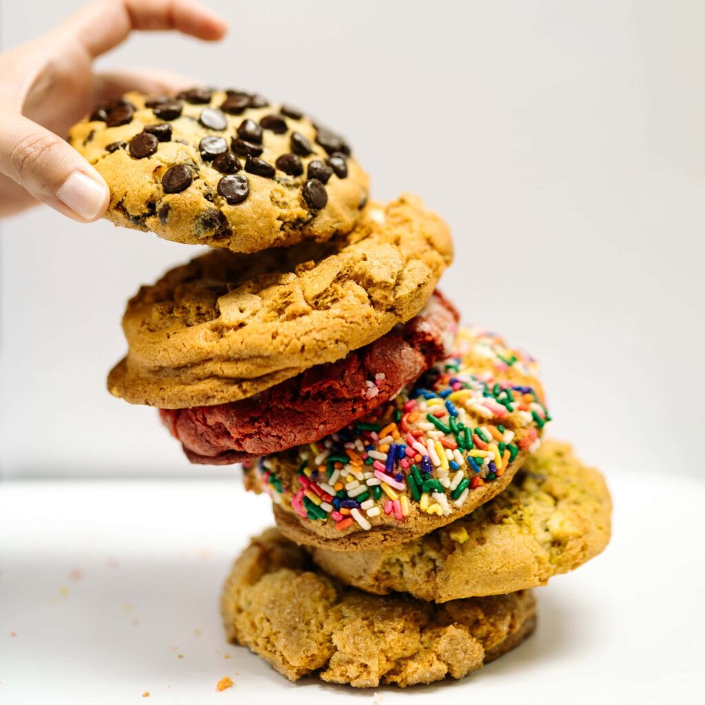A tower of giant cookies made by Chef Mel