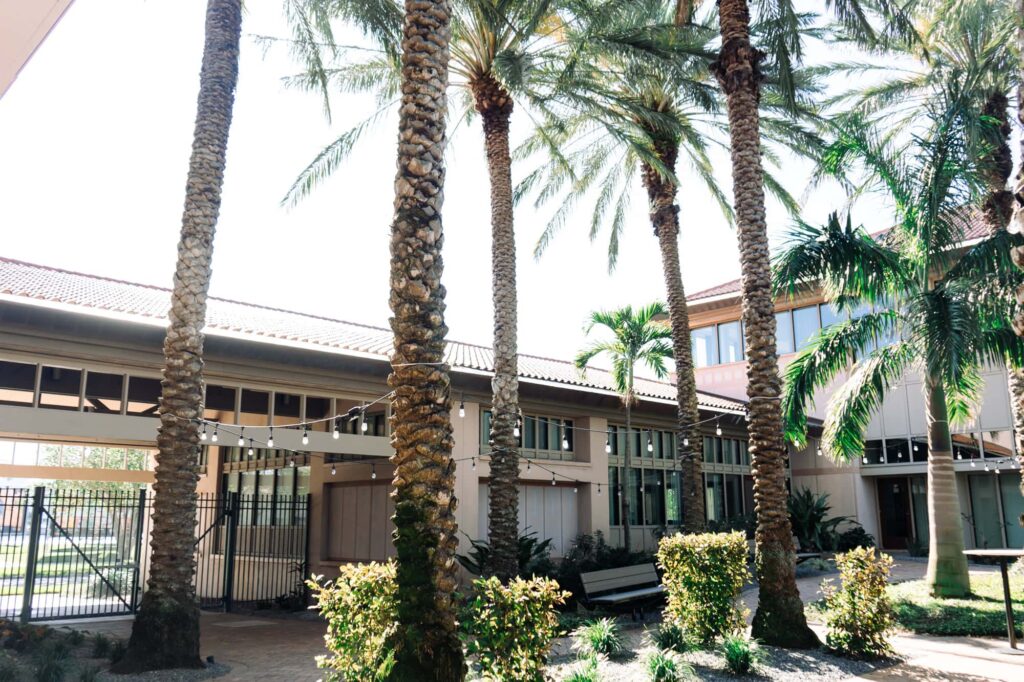 Poynter Institute's inner courtyard contains access for vendors via the large gate