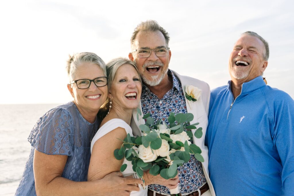 Family portraits after a wedding ceremony are full of laughter and joy